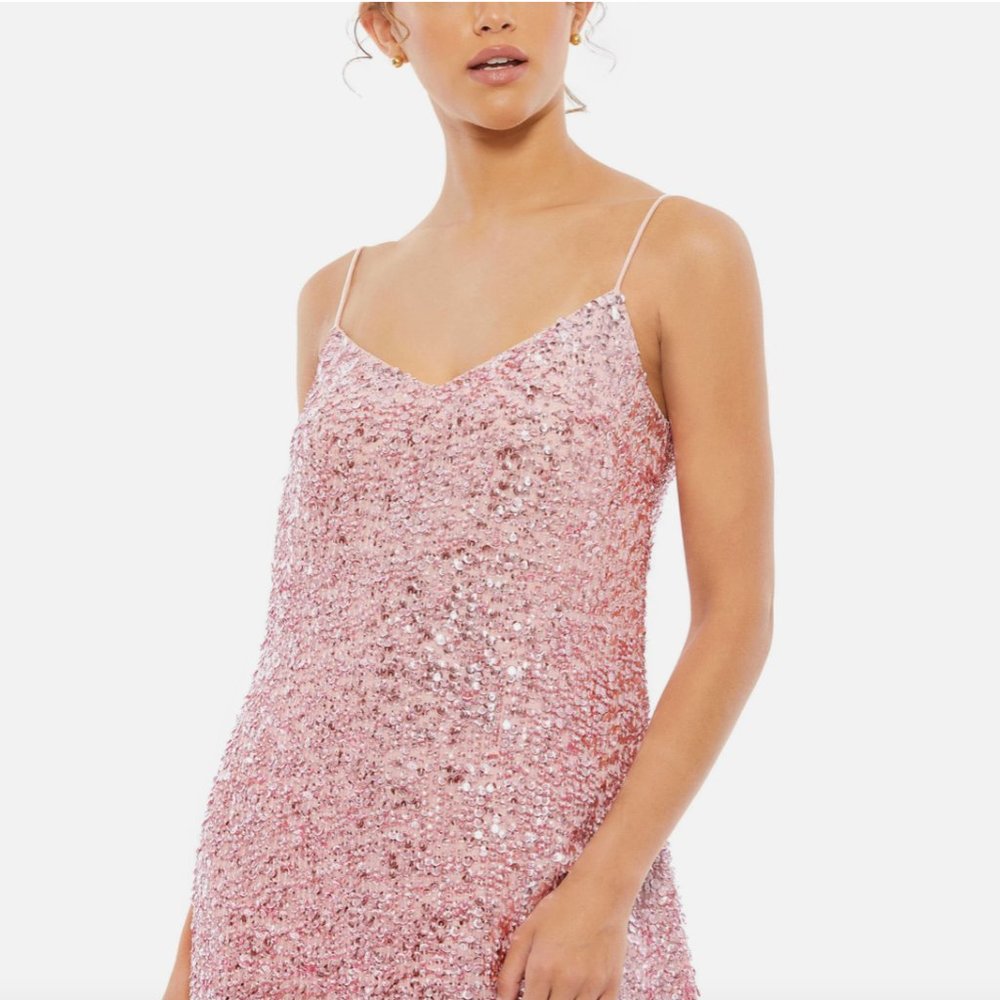 NWT $298 Mac Duggal‎ [ 12 ] Sequin Cocktail Slip Mini Dress Raspberry Pink Q592 - Picture 3 of 16